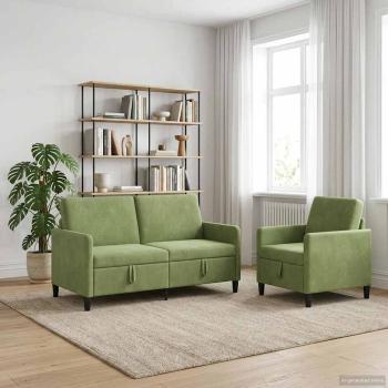 Sofa Set mit Stauraum 2 stk. Hellgrün Polyester