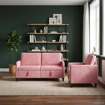 ARDEBO.de - Sofa Set mit Stauraum 2 stk. Rosa Polyester