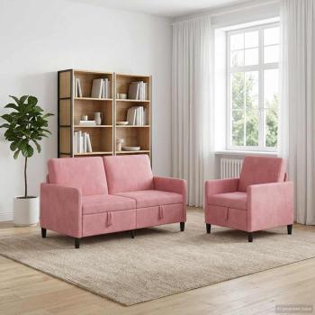 Sofa Set mit Stauraum 2 stk. Rosa Polyester