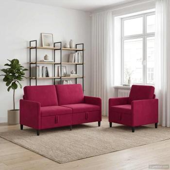ARDEBO.de - Sofa Set mit Stauraum 2 stk. Weinrot Polyester