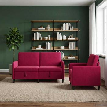 Sofa Set mit Stauraum 2 stk. Weinrot Polyester
