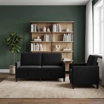 ARDEBO.de - Sofa Set mit Stauraum 2 stk. Schwarz Polyester
