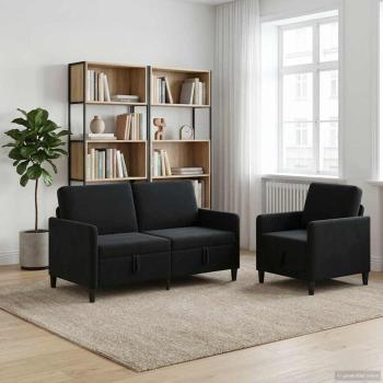 Sofa Set mit Stauraum 2 stk. Schwarz Polyester