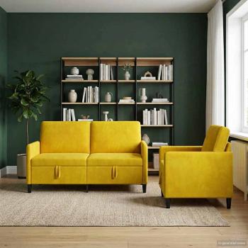 ARDEBO.de - Sofa Set mit Stauraum 2 stk. Gelb Polyester