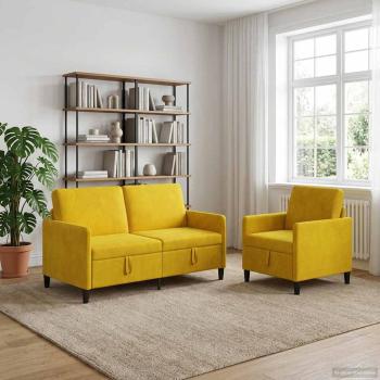 Sofa Set mit Stauraum 2 stk. Gelb Polyester