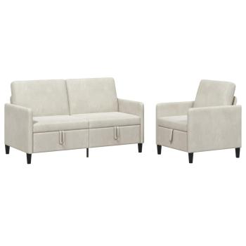 Sofa Set mit Stauraum 2 stk. Creme Polyester