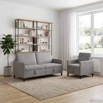 ARDEBO.de - Sofa Set mit Stauraum 2 stk. Hellgrau Polyester