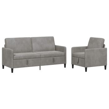 Sofa Set mit Stauraum 2 stk. Hellgrau Polyester