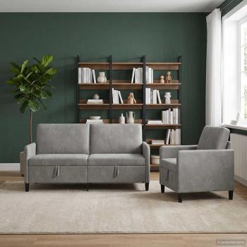Sofa Set mit Stauraum 2 stk. Hellgrau Polyester