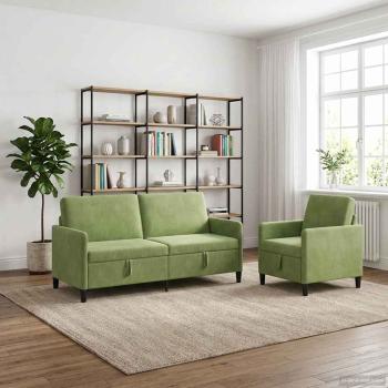 ARDEBO.de - Sofa Set mit Stauraum 2 stk. Hellgrün Polyester