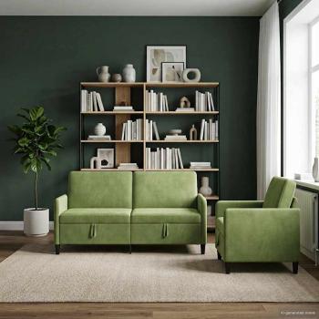 Sofa Set mit Stauraum 2 stk. Hellgrün Polyester