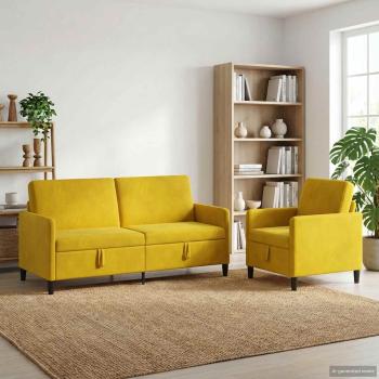 ARDEBO.de - Sofa Set mit Stauraum 2 stk. Gelb Polyester