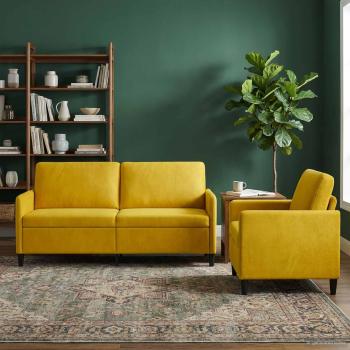 Sofa Set mit Stauraum 2 stk. Gelb Polyester