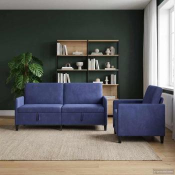 ARDEBO.de - Sofa Set mit Stauraum 2 stk. Polizeiblau Polyester