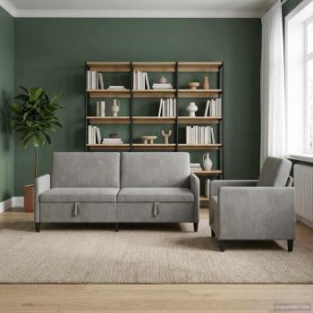 ARDEBO.de - Sofa Set mit Stauraum 2 stk. Hellgrau Polyester