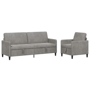 Sofa Set mit Stauraum 2 stk. Hellgrau Polyester