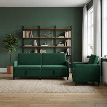 ARDEBO.de - Sofa Set mit Stauraum 2 stk. Dunkelgrün Polyester