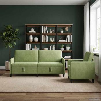 ARDEBO.de - Sofa Set mit Stauraum 2 stk. Hellgrün Polyester