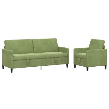 Sofa Set mit Stauraum 2 stk. Hellgrün Polyester