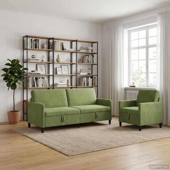 Sofa Set mit Stauraum 2 stk. Hellgrün Polyester