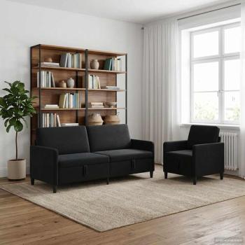 Sofa Set mit Stauraum 2 stk. Schwarz Polyester