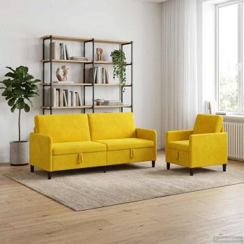 Sofa Set mit Stauraum 2 stk. Gelb Polyester