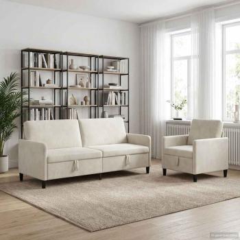 ARDEBO.de - Sofa Set mit Stauraum 2 stk. Creme Polyester