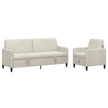 Sofa Set mit Stauraum 2 stk. Creme Polyester