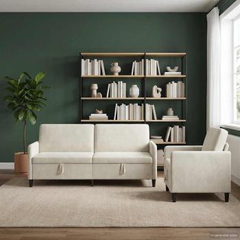 Sofa Set mit Stauraum 2 stk. Creme Polyester