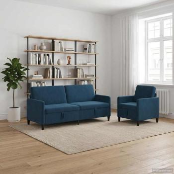 Sofa Set mit Stauraum 2 stk. Blau Polyester