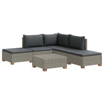6 Stk. Rattan-Lounge-Set mit Kissen GENDT Naturrattan Kubu Grau