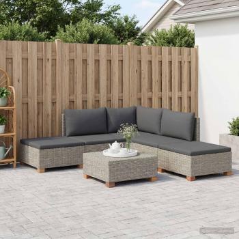 6 Stk. Rattan-Lounge-Set mit Kissen GENDT Naturrattan Kubu Grau