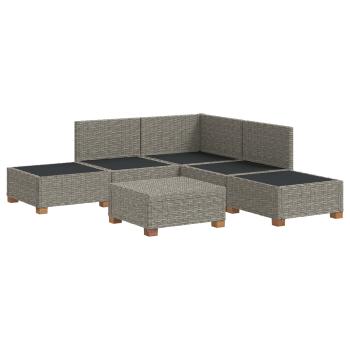 6 Stk. Rattan-Lounge-Set mit Kissen GENDT Naturrattan Kubu Grau