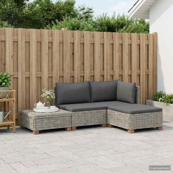 4 stk. Rattan-Lounge-Set mit Kissen GENDT Naturrattan Kubu Grau