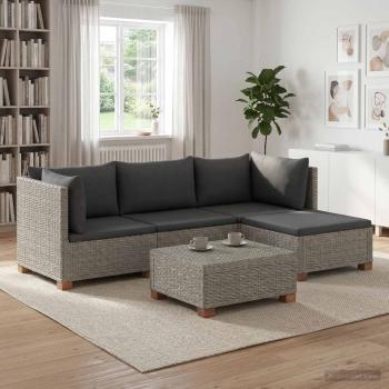 ARDEBO.de - 5 Stk. Rattan-Lounge-Set mit Kissen GENDT Naturrattan Kubu Grau