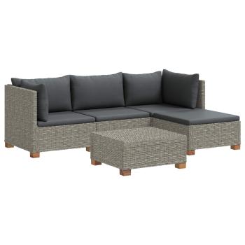 5 Stk. Rattan-Lounge-Set mit Kissen GENDT Naturrattan Kubu Grau