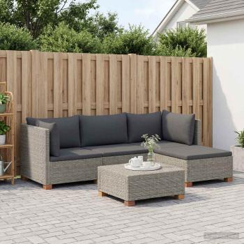 5 Stk. Rattan-Lounge-Set mit Kissen GENDT Naturrattan Kubu Grau
