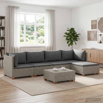 ARDEBO.de - 6 Stk. Rattan-Lounge-Set mit Kissen GENDT Naturrattan Kubu Grau