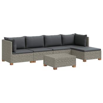 6 Stk. Rattan-Lounge-Set mit Kissen GENDT Naturrattan Kubu Grau