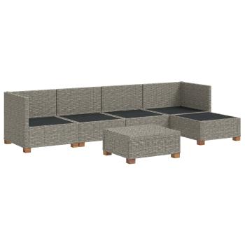 6 Stk. Rattan-Lounge-Set mit Kissen GENDT Naturrattan Kubu Grau