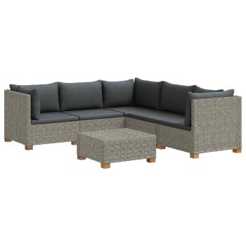 6 Stk. Rattan-Lounge-Set mit Kissen GENDT Naturrattan Kubu Grau