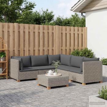 6 Stk. Rattan-Lounge-Set mit Kissen GENDT Naturrattan Kubu Grau