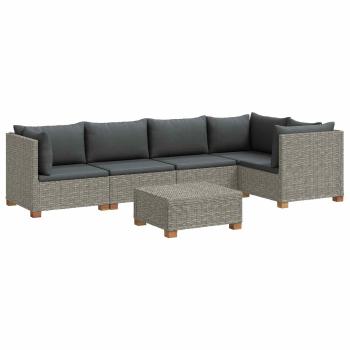 6 Stk. Rattan Lounge Set mit Kissen GENDT Naturrattan Kubu Grau