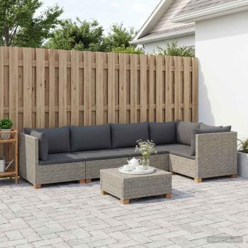 6 Stk. Rattan Lounge Set mit Kissen GENDT Naturrattan Kubu Grau