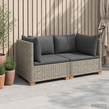 ARDEBO.de - 2 Stk. Rattan-Lounge-Set mit Kissen GENDT Naturrattan Kubu Grau