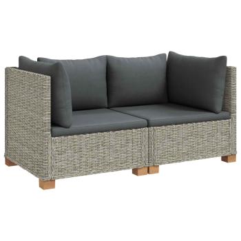 2 Stk. Rattan-Lounge-Set mit Kissen GENDT Naturrattan Kubu Grau