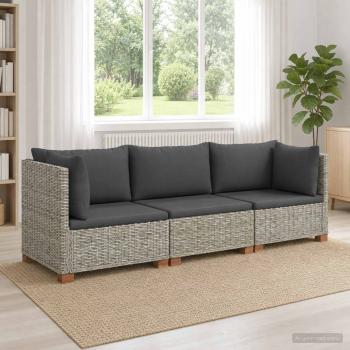 ARDEBO.de - 3 Stk. Rattan-Lounge-Set mit Kissen GENDT Naturrattan Kubu Grau