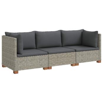 3 Stk. Rattan-Lounge-Set mit Kissen GENDT Naturrattan Kubu Grau