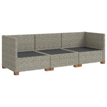 3 Stk. Rattan-Lounge-Set mit Kissen GENDT Naturrattan Kubu Grau