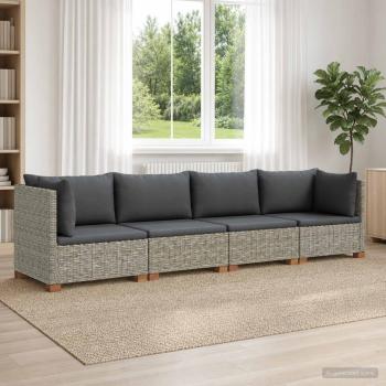 ARDEBO.de - 4 Stk. Rattan-Lounge-Set mit Kissen GENDT Naturrattan Kubu Grau